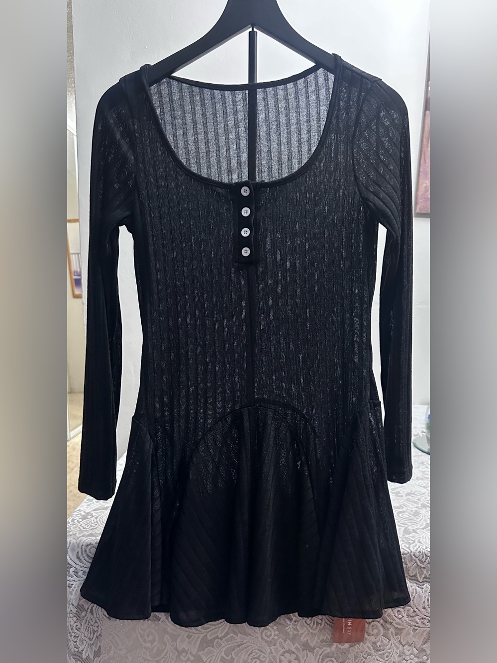 NWT SHEIN SXY Black Ribbed Long Sleeve Mini Dress Size L